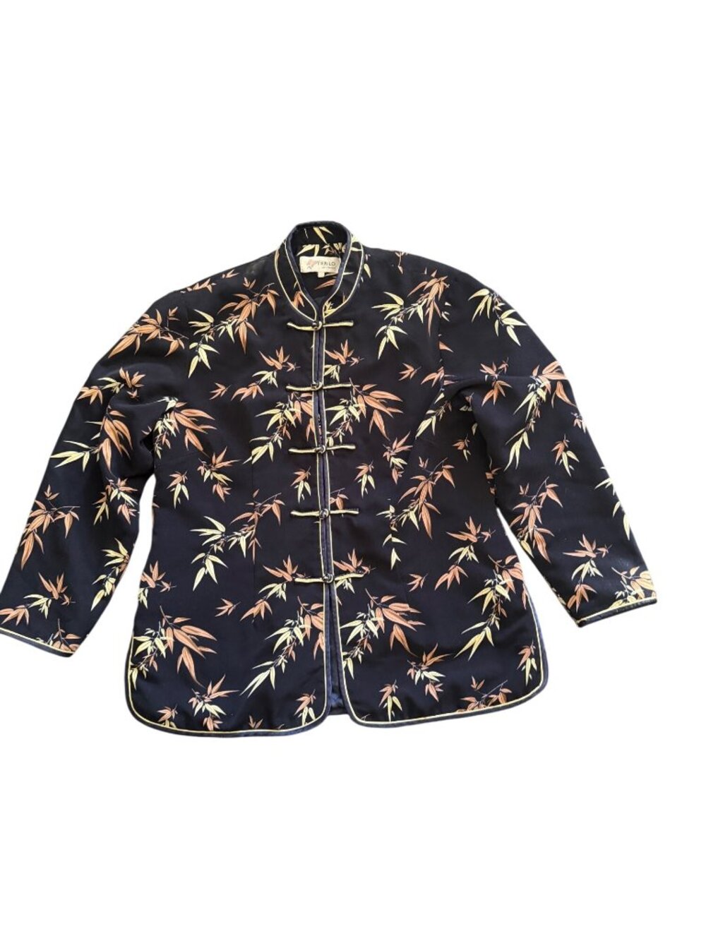 Vintage Tien Lo Bamboo Pattern Black Satin Chinese Jacket With Frog Closures Wom